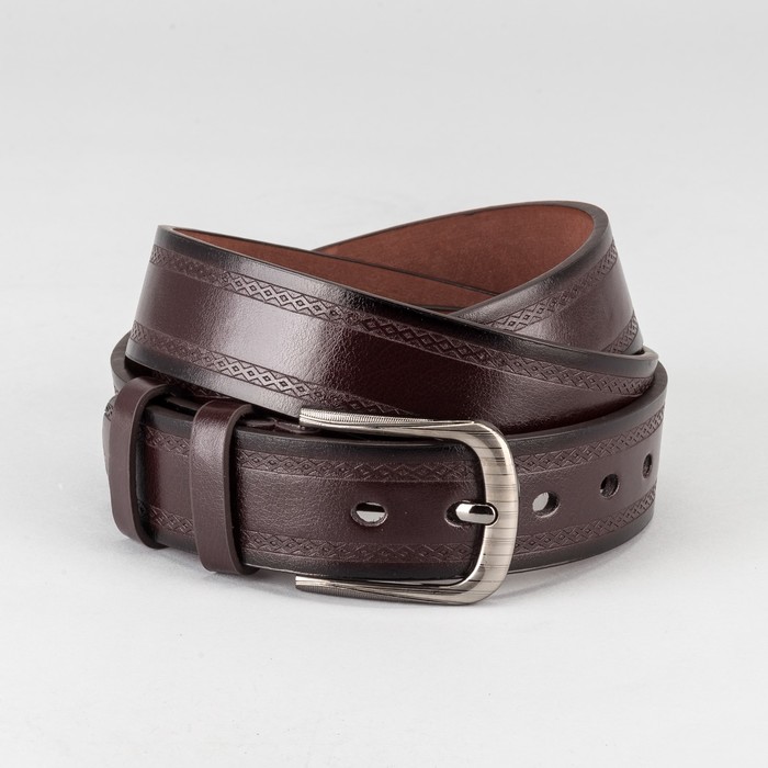 Ремень мужской "Великан", винт, пряжка и хомут тёмный металл, ширина - 4см, длина от 140см, цвет коричневый