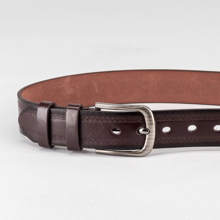 Ремень мужской "Великан", винт, пряжка и хомут тёмный металл, ширина - 4см, длина от 140см, цвет коричневый