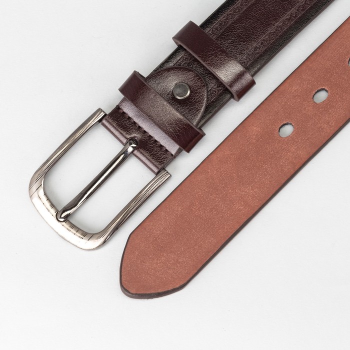 Ремень мужской "Великан", винт, пряжка и хомут тёмный металл, ширина - 4см, длина от 140см, цвет коричневый