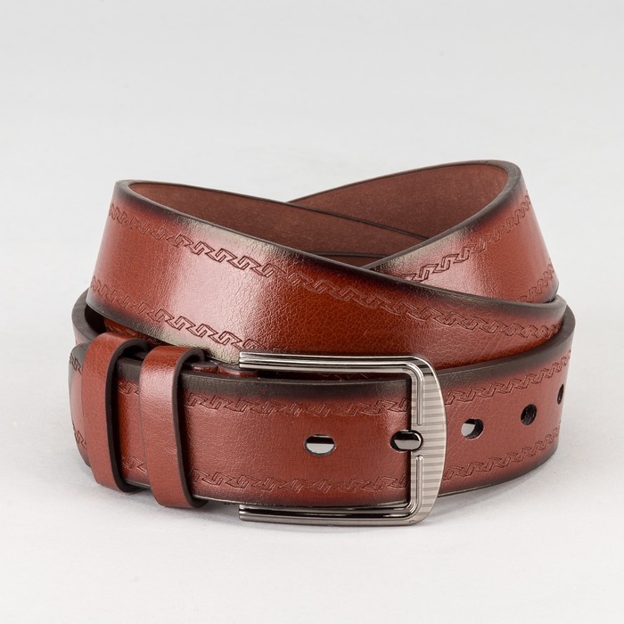 Ремень мужской "Великан", винт, пряжка и хомут тёмный металл, ширина - 4см, длина от 140см, цвет рыжий