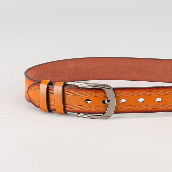 Ремень мужской "Великан", винт, пряжка и хомут тёмный металл, ширина - 4см, длина от 140см, цвет рыжий