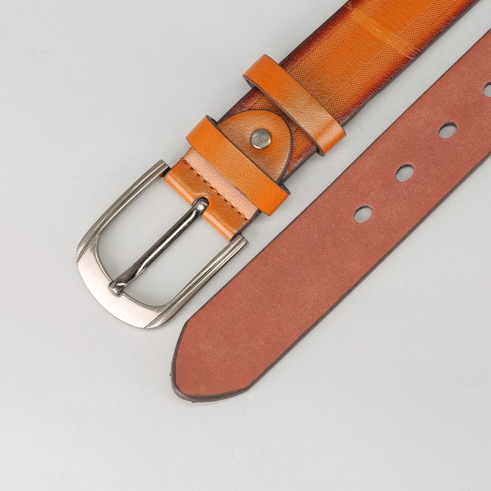 Ремень мужской "Великан", винт, пряжка и хомут тёмный металл, ширина - 4см, длина от 140см, цвет рыжий