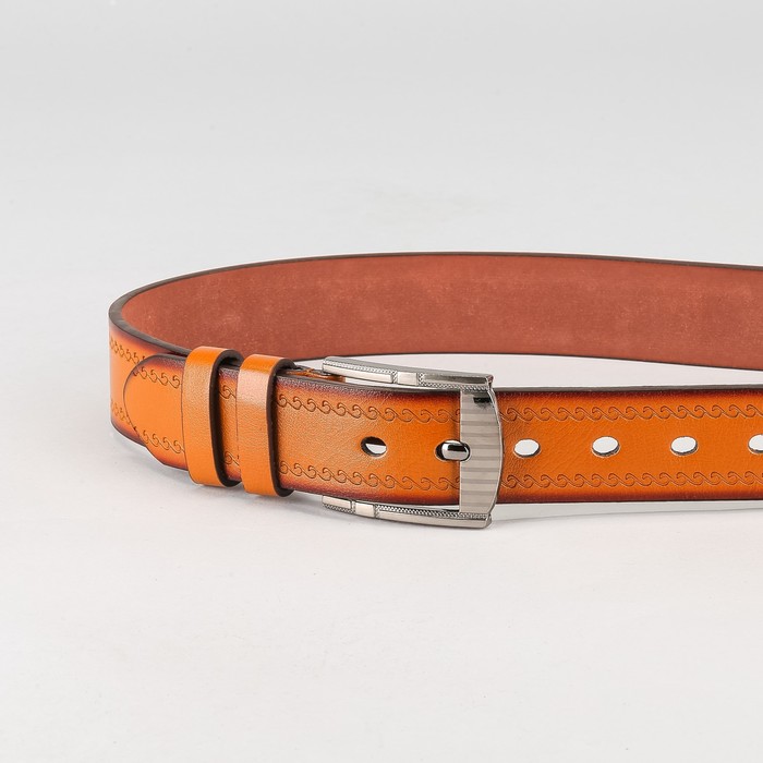 Ремень мужской "Великан", винт, пряжка и хомут тёмный металл, ширина - 4см, длина от 140см, цвет рыжий