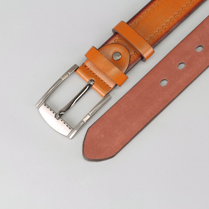 Ремень мужской "Великан", винт, пряжка и хомут тёмный металл, ширина - 4см, длина от 140см, цвет рыжий