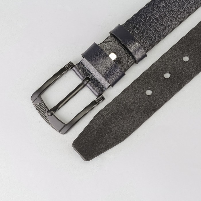 Ремень мужской, гладкий, пряжка тёмный металл, ширина - 3,5 см, цвет чёрный