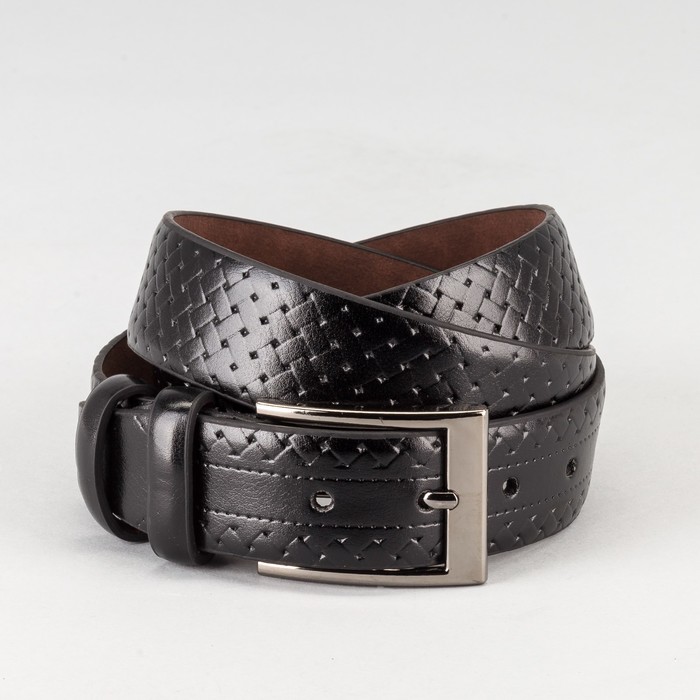 Ремень мужской, плетёнка, пряжка тёмный металл, ширина - 3,5 см, цвет чёрный
