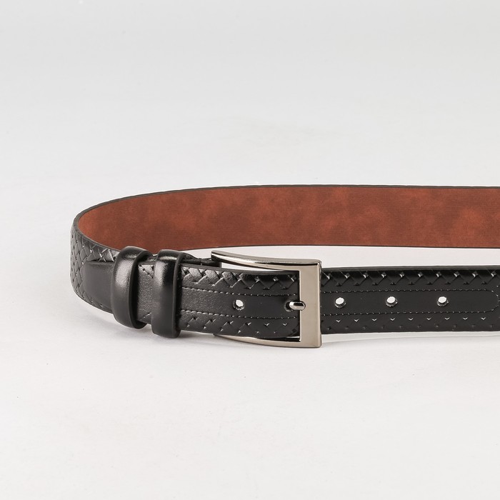 Ремень мужской, плетёнка, пряжка тёмный металл, ширина - 3,5 см, цвет чёрный