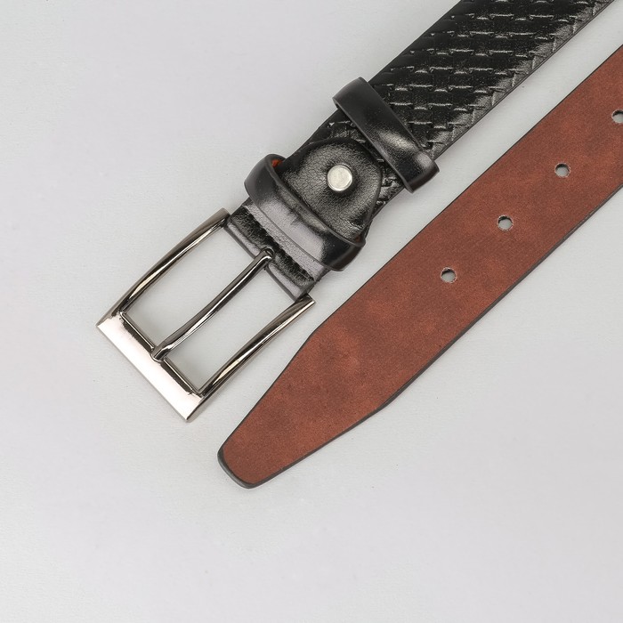 Ремень мужской, плетёнка, пряжка тёмный металл, ширина - 3,5 см, цвет чёрный