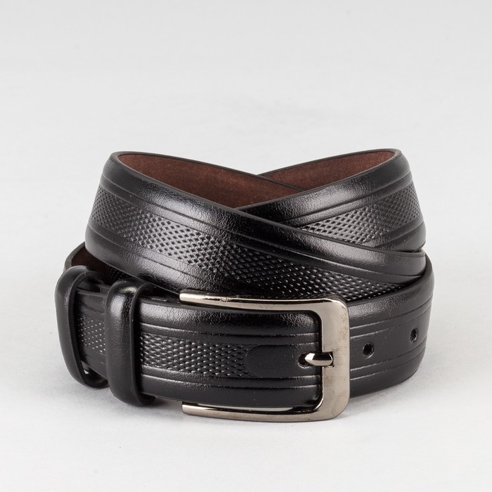 Ремень мужской, пряжка тёмный металл, ширина - 3,5 см, цвет чёрный