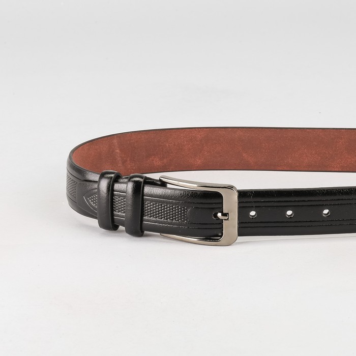 Ремень мужской, пряжка тёмный металл, ширина - 3,5 см, цвет чёрный