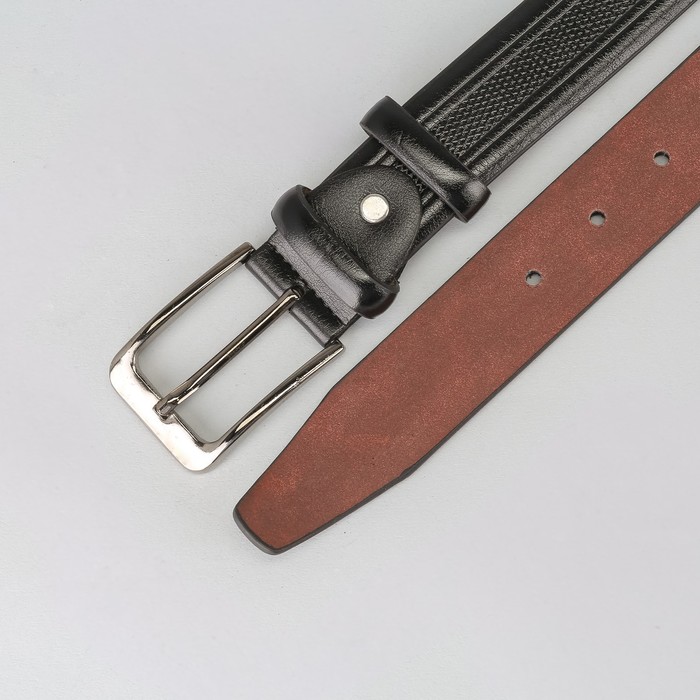 Ремень мужской, пряжка тёмный металл, ширина - 3,5 см, цвет чёрный