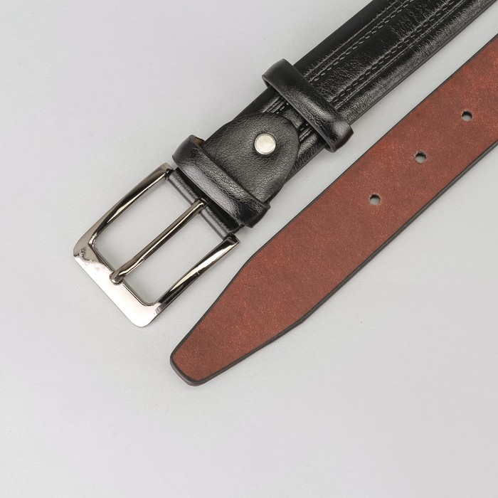 Ремень мужской, пряжка тёмный металл, ширина - 3,5 см, цвет чёрный