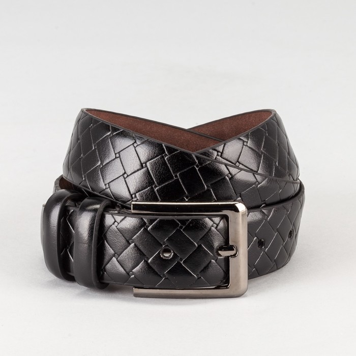 Ремень мужской, плетёнка, пряжка тёмный металл, ширина - 3,5 см, цвет чёрный