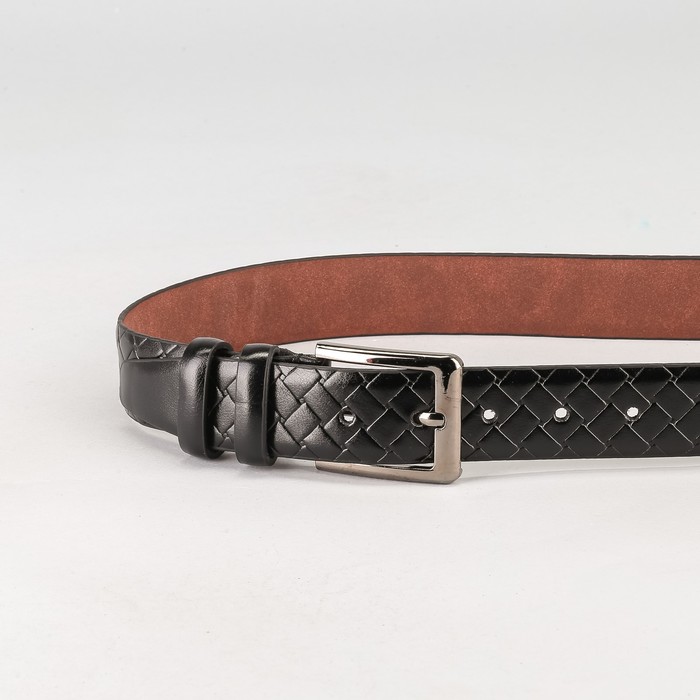 Ремень мужской, плетёнка, пряжка тёмный металл, ширина - 3,5 см, цвет чёрный