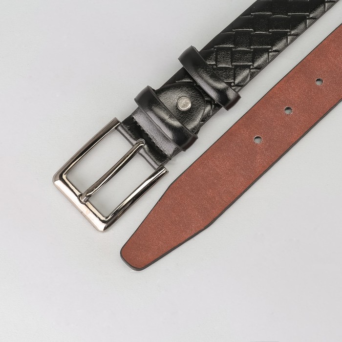 Ремень мужской, плетёнка, пряжка тёмный металл, ширина - 3,5 см, цвет чёрный