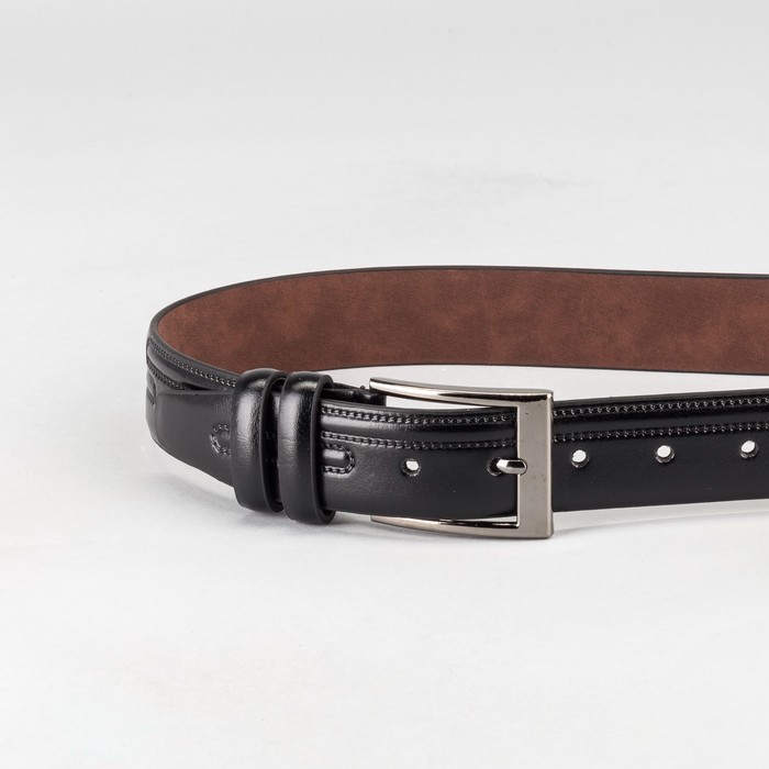 Ремень мужской, пряжка тёмный металл, ширина - 3,5 см, цвет чёрный