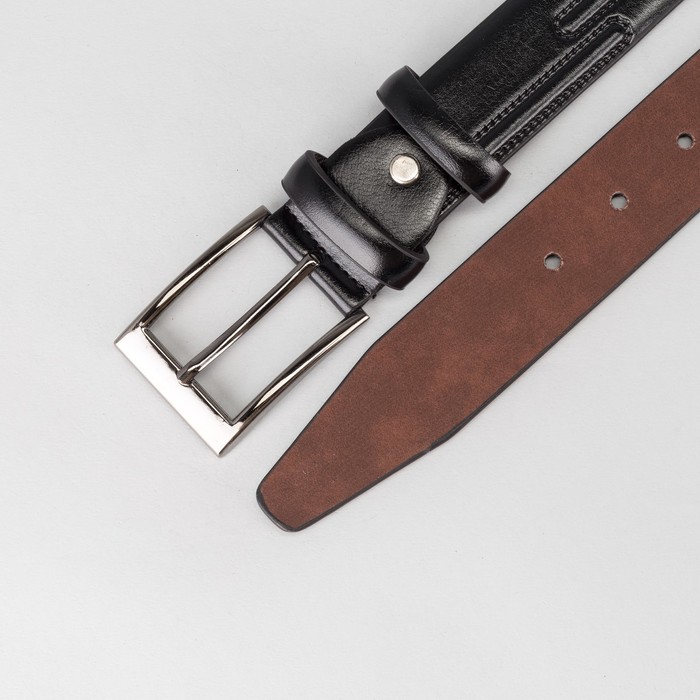 Ремень мужской, пряжка тёмный металл, ширина - 3,5 см, цвет чёрный