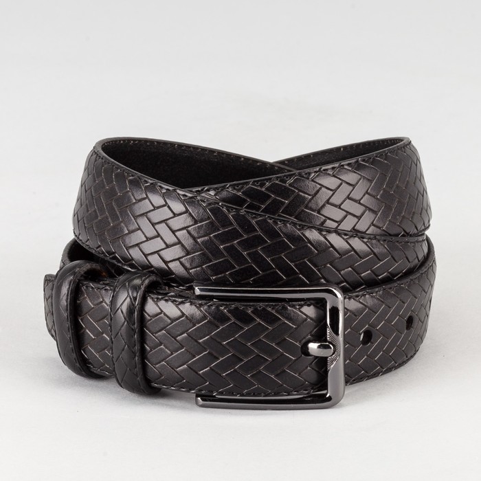 Ремень мужской, плетёнка, пряжка тёмный металл, ширина - 3,5 см, цвет чёрный