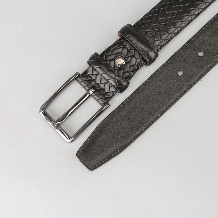 Ремень мужской, плетёнка, пряжка тёмный металл, ширина - 3,5 см, цвет чёрный