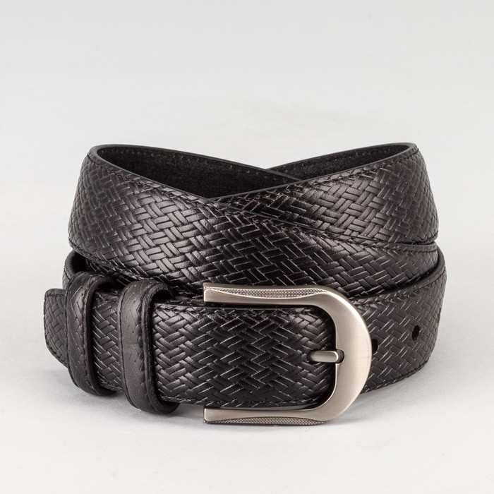 Ремень мужской, плетение, пряжка тёмный металл, ширина - 3,5 см, цвет чёрный