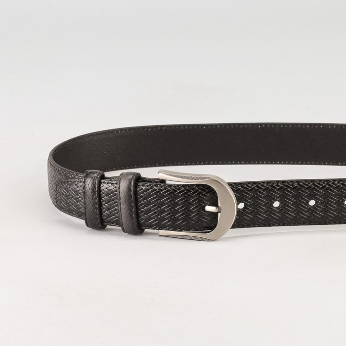 Ремень мужской, плетение, пряжка тёмный металл, ширина - 3,5 см, цвет чёрный