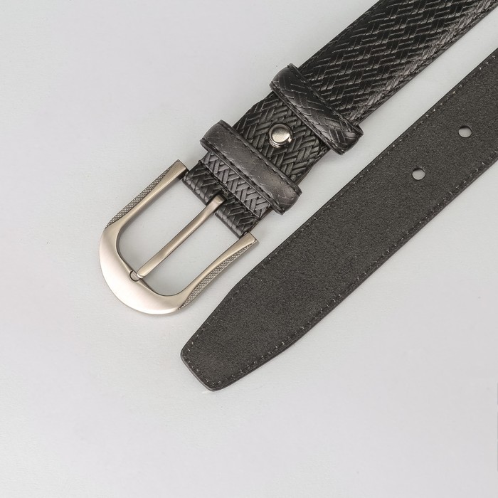 Ремень мужской, плетение, пряжка тёмный металл, ширина - 3,5 см, цвет чёрный