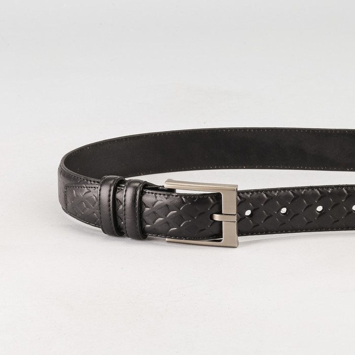 Ремень мужской, пряжка тёмный металл, ширина - 3,5 см, цвет чёрный