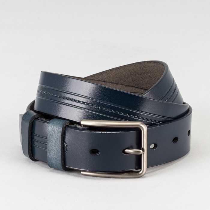 Ремень мужской, пряжка тёмный металл, ширина - 3,5 см, цвет синий