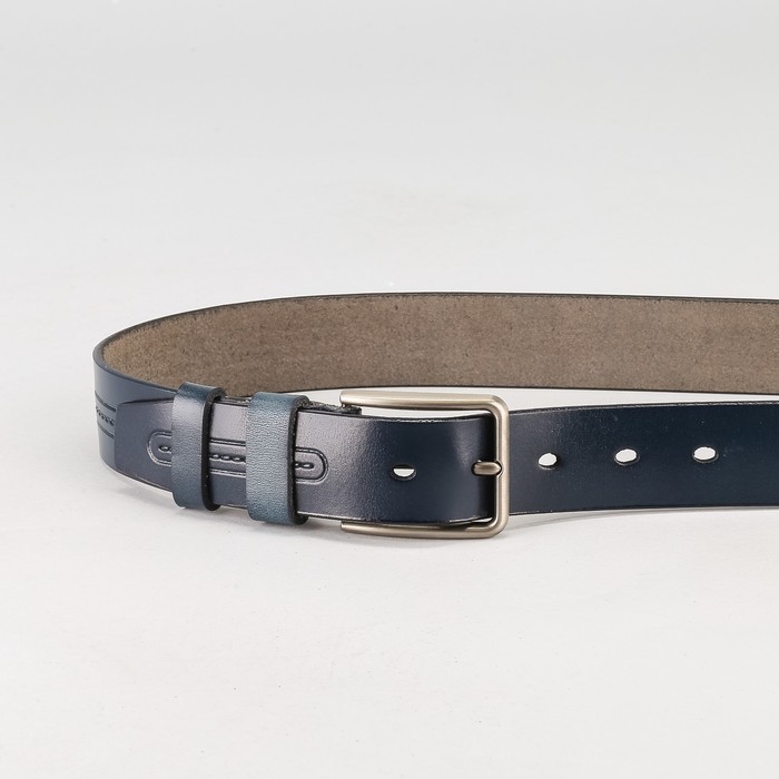 Ремень мужской, пряжка тёмный металл, ширина - 3,5 см, цвет синий