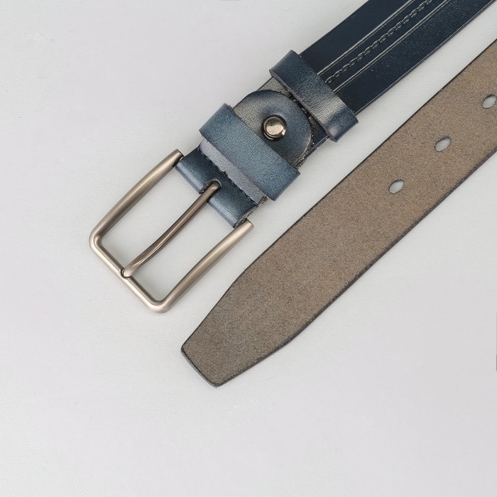 Ремень мужской, пряжка тёмный металл, ширина - 3,5 см, цвет синий