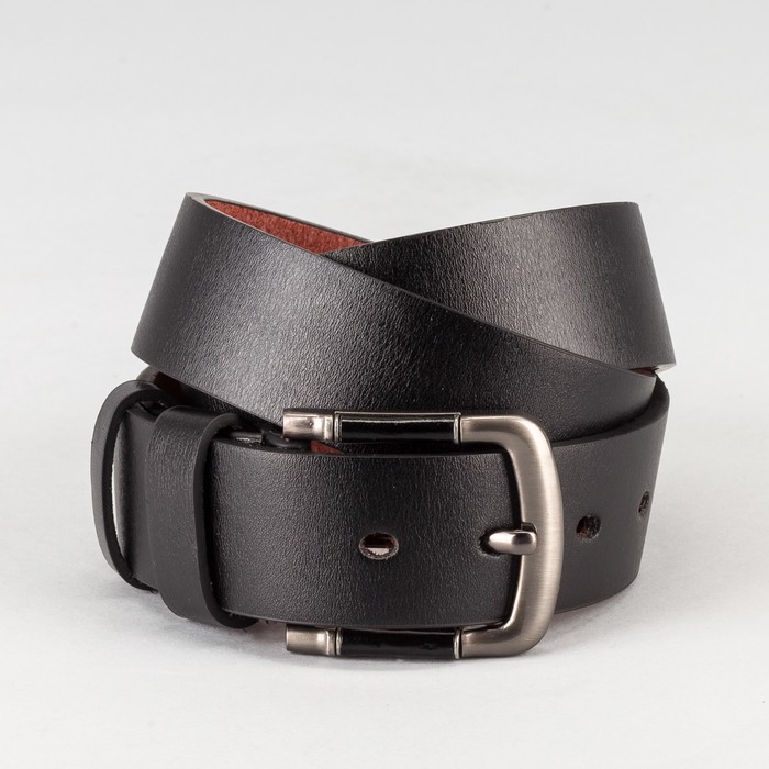 Ремень мужской, гладкий, пряжка тёмный металл, ширина - 4 см, цвет чёрный