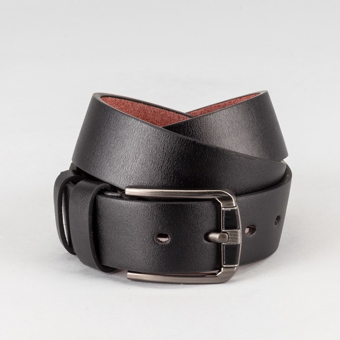 Ремень мужской, гладкий, пряжка тёмный металл, ширина - 4 см, цвет чёрный