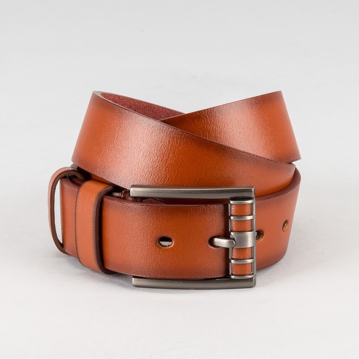 Ремень мужской, гладкий, пряжка тёмный металл, ширина - 4 см, цвет рыжий