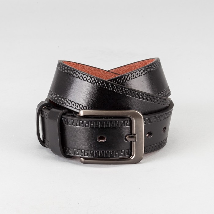 Ремень мужской, пряжка тёмный металл, ширина - 4 см, цвет чёрный
