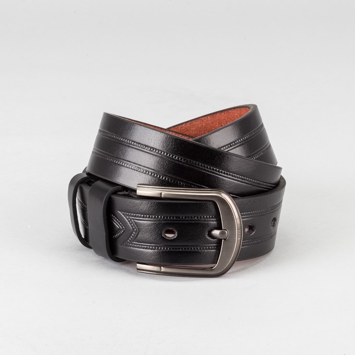 Ремень мужской, пряжка тёмный металл, ширина - 4 см, цвет чёрный