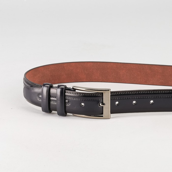 Ремень мужской, пряжка тёмный металл, ширина - 4 см, цвет чёрный