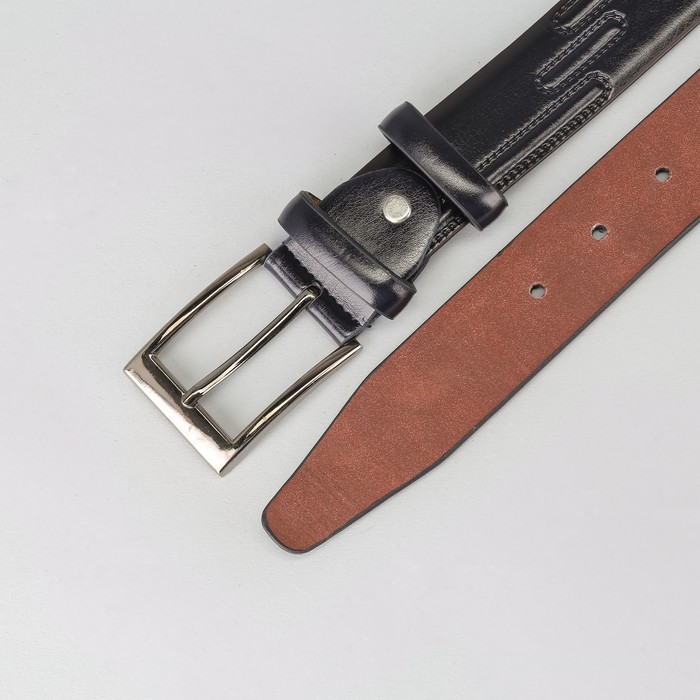 Ремень мужской, пряжка тёмный металл, ширина - 4 см, цвет чёрный