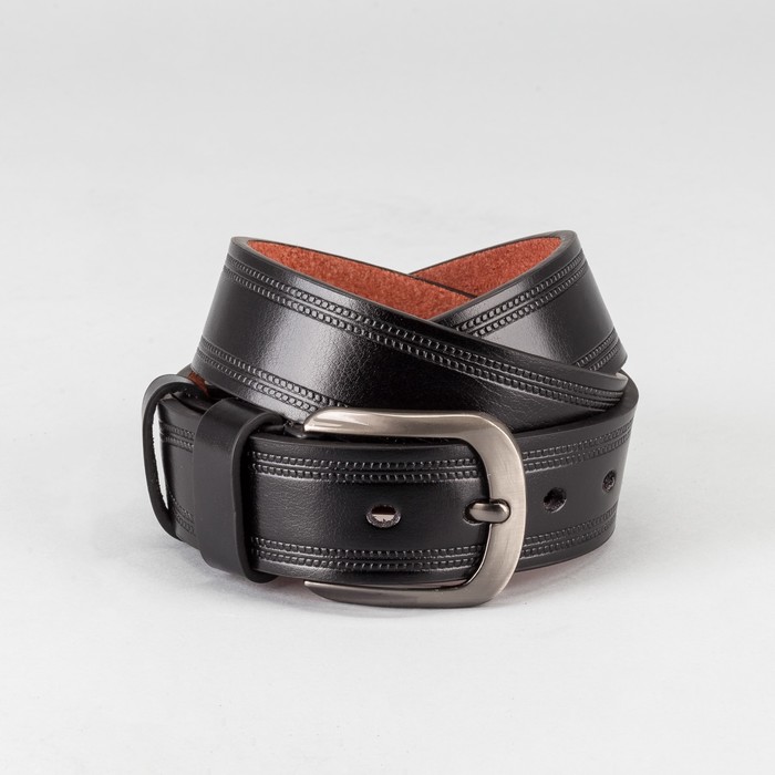 Ремень мужской, пряжка тёмный металл, ширина - 4 см, цвет чёрный