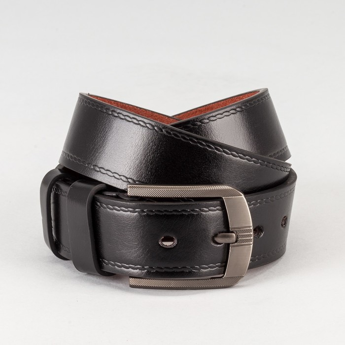 Ремень мужской, пряжка тёмный металл, ширина - 4 см, цвет чёрный