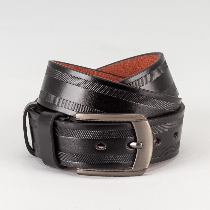 Ремень мужской, пряжка тёмный металл, ширина - 4 см, цвет чёрный
