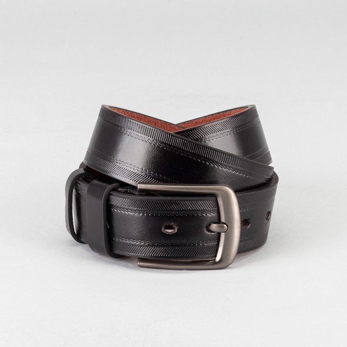 Ремень мужской, пряжка тёмный металл, ширина - 4 см, цвет чёрный