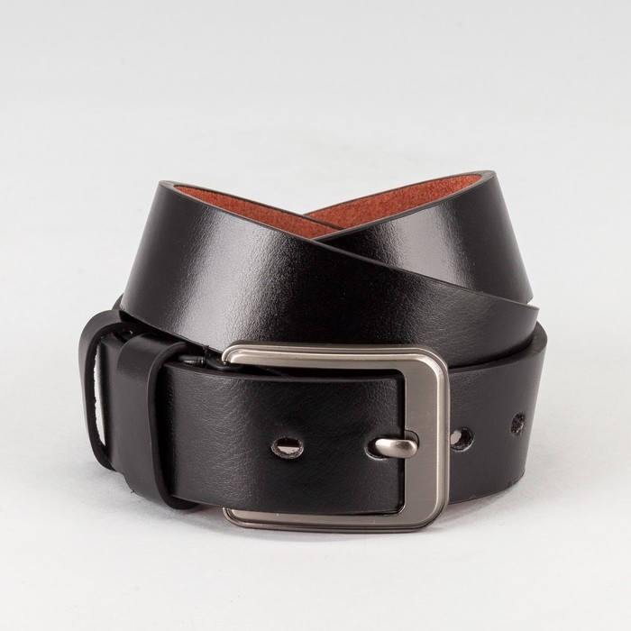 Ремень мужской, гладкий, пряжка тёмный металл, ширина - 4 см, цвет чёрный