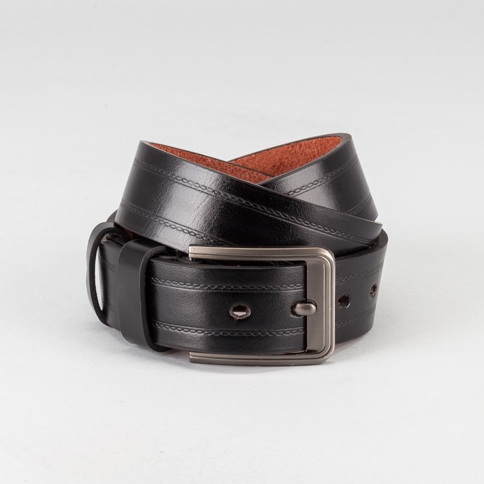 Ремень мужской, пряжка тёмный металл, ширина - 4 см, цвет чёрный