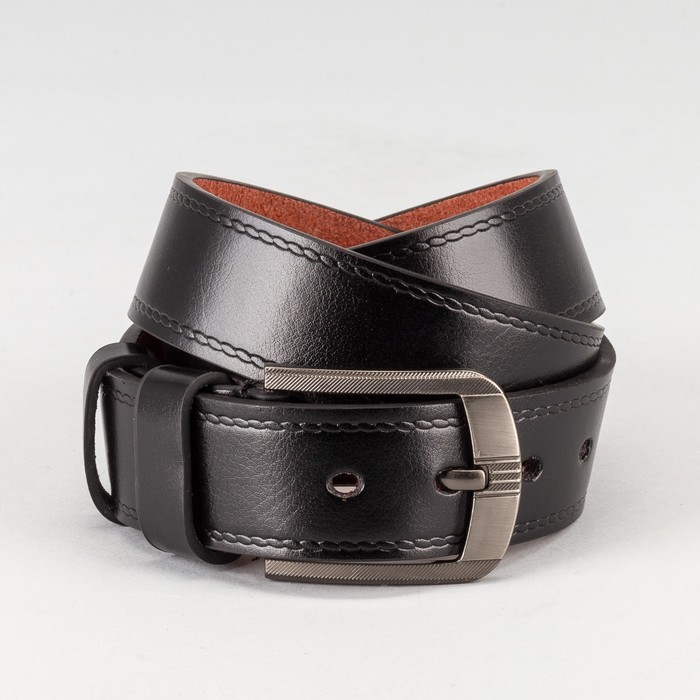 Ремень мужской, пряжка тёмный металл, ширина - 4 см, цвет коричневый