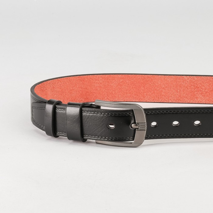 Ремень мужской, пряжка тёмный металл, ширина - 4 см, цвет коричневый