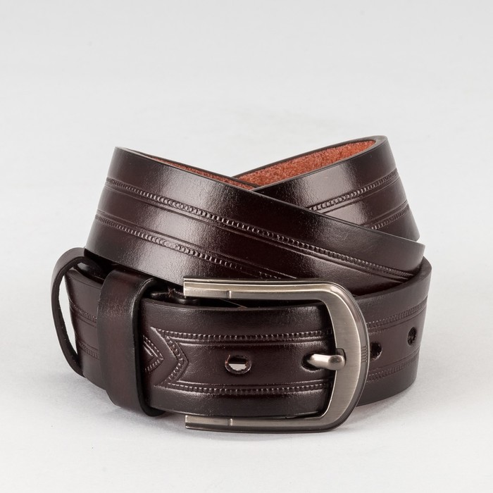 Ремень мужской, пряжка тёмный металл, ширина - 4 см, цвет коричневый