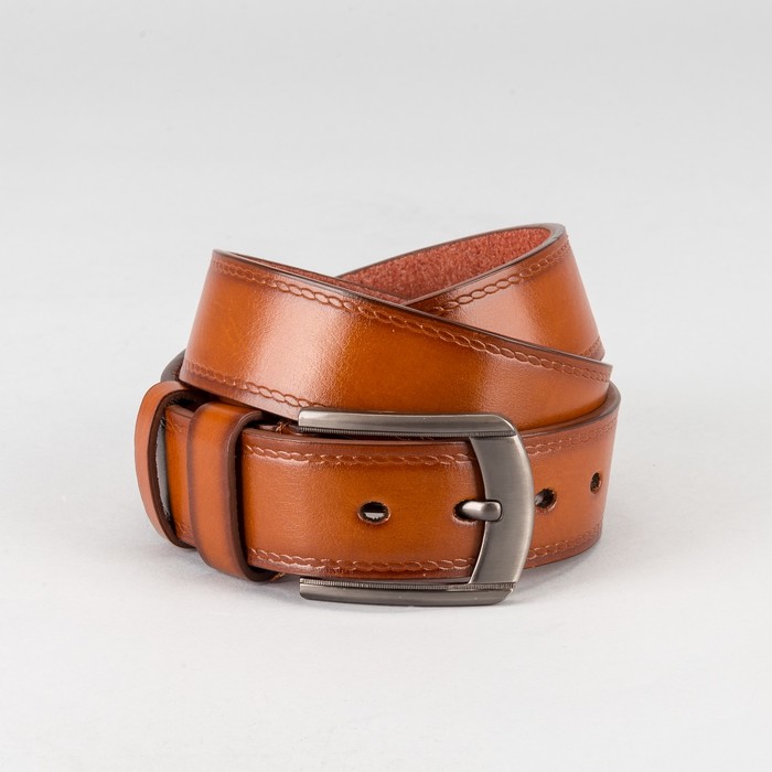 Ремень мужской, пряжка тёмный металл, ширина - 4 см, цвет рыжий