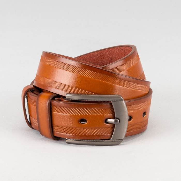 Ремень мужской, пряжка тёмный металл, ширина - 4 см, цвет рыжий