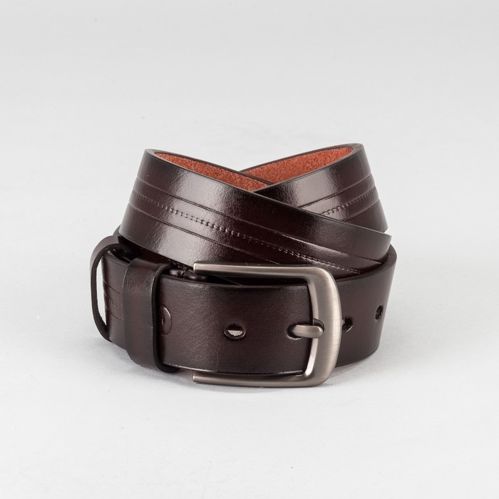 Ремень мужской, пряжка тёмный металл, ширина - 4 см, цвет коричневый