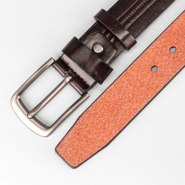 Ремень мужской, пряжка тёмный металл, ширина - 4 см, цвет коричневый